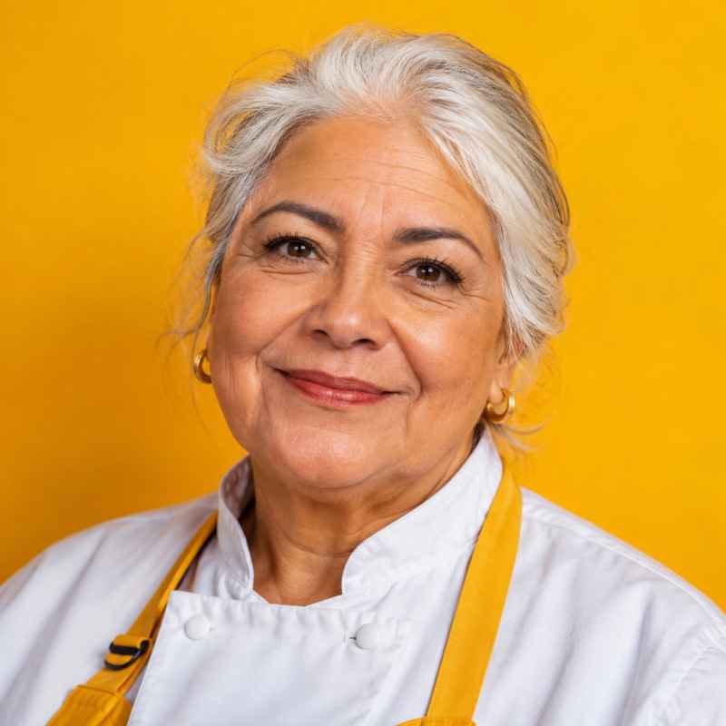 Retrato da Dona Nulce com uniforme de confeiteira