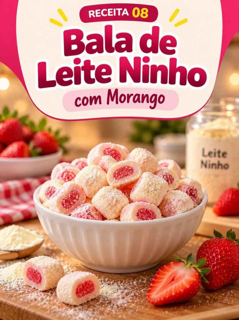 Receita de bala de leite Ninho com morango
